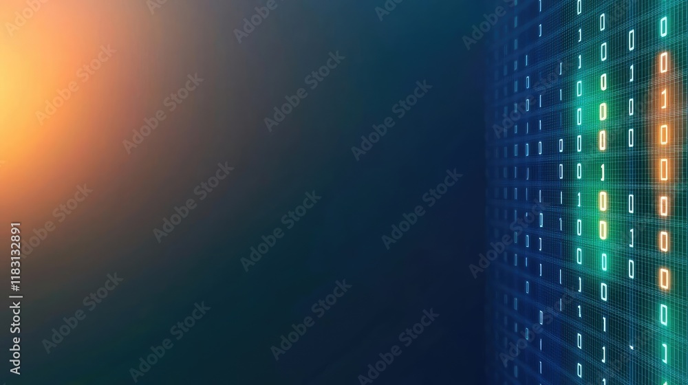 Poster Matrix abstract background idea. Abstract digital background with sunlight and binary code highlights.