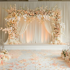 Elegant Wedding Ceremony Setup with Floral Arch and Petal Floor