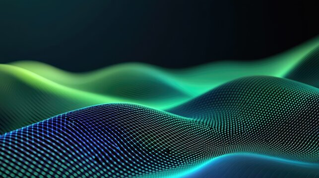 Matrix abstract background idea. Abstract digital waves in vibrant green and blue colors, creating a dynamic visual effect.
