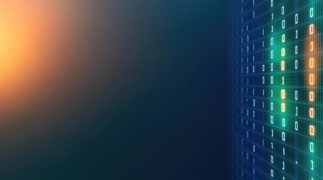 Matrix abstract background idea. Abstract digital background with sunlight and binary code highlights.