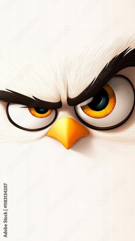 Poster intense bird expression animated character digital art close-up whimsical concept