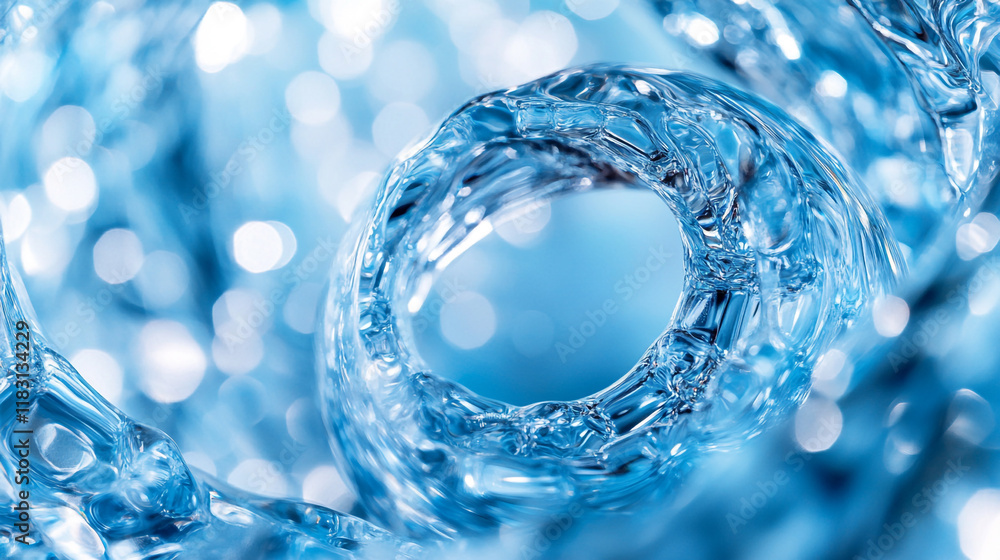 Aufkleber close-up view of swirling water droplets creating a mesmerizing blue pattern in a circular formation