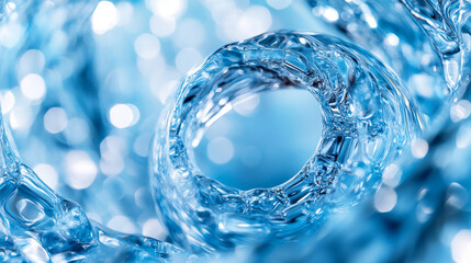 Close-up view of swirling water droplets creating a mesmerizing blue pattern in a circular formation