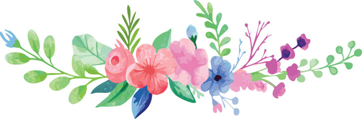 Watercolor Floral Border with Pink and Blue Flowers