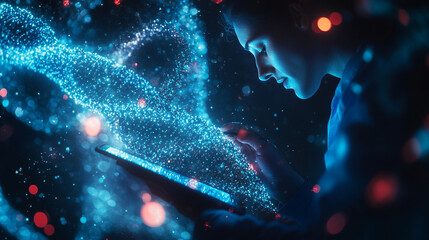 Fototapeta premium Innovative exploration of digital technology and human creativity in vibrant visual effects