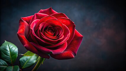 A single, crimson red rose commands attention; a beautiful, detailed close-up showcasing its vibrant bloom.