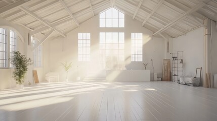 Obraz premium Sunlit White Loft Interior: A Serene and Minimalist Space