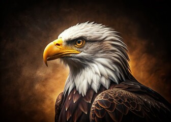 Obraz premium Majestic Bald Eagle Profile, Vintage Dark Background Wildlife Photography