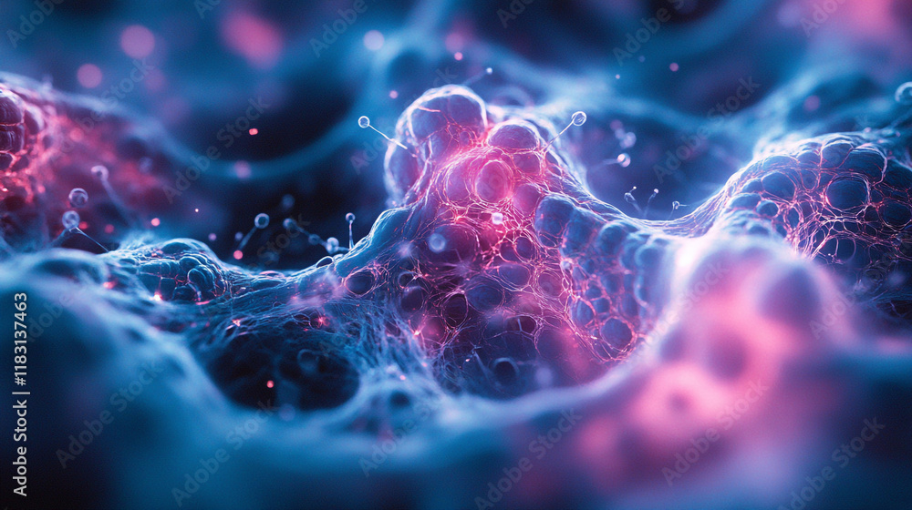 Poster colorful abstract representation of microscopic cellular structures in a scientific setting
