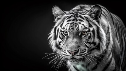 Majestic Black and White Tiger Walking, Wildlife Photo, Nature Photography, Animal Portrait