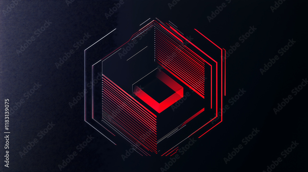 Poster modern red and black geometric tech logo with hexagonal pattern