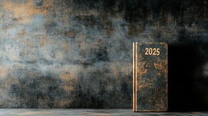 Vintage 2025 Diary on Rustic Background for Planning and Goals