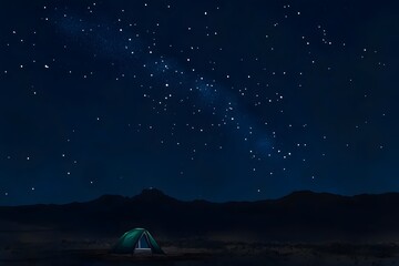 Galaxy Camping Tent in the Night Sky, Generative AI