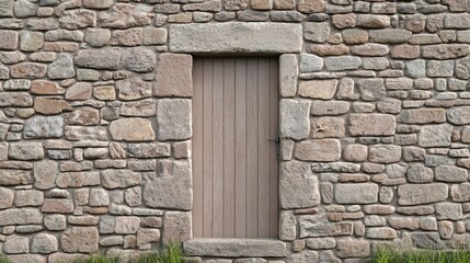 Rustic doorway in stone wall quaint village architectural feature natural setting ground level timeless design