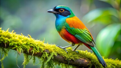 Obraz premium Majestic Cendrawasih Bird Perched on Branch, Indonesian Paradise Bird, Vibrant Tropical Wildlife