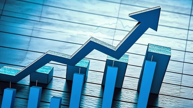 Blue Arrow of Growth:  An upward trending graph, rendered in shades of blue, symbolizes growth, progress, and financial success.  The 3D design adds depth and visual impact.