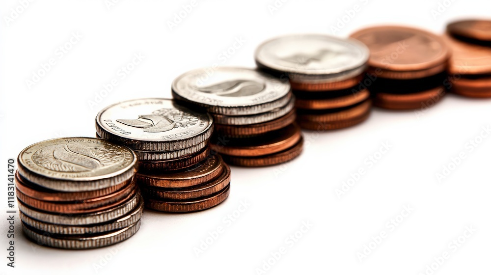 Poster a stack of coins with a silver one on top and a red one on the bottom