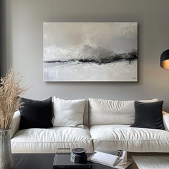 Abstract Grey Landscape Painting: Modern Minimalist Canvas Art