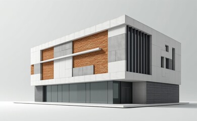 Fototapeta premium A minimalist architectural model featuring a geometric composition of concrete, brick,