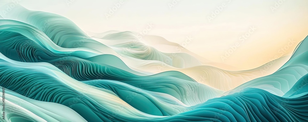 Poster layer abstract background concept. serene abstract landscape with flowing waves in soothing turquois