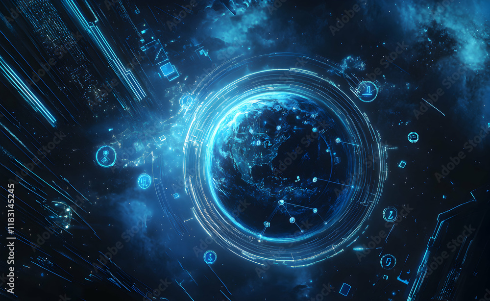 Poster digital global network: a futuristic visualization of interconnected world