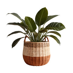 Woven plant pot on transparent background. Eco-friendly and stylish basket. Warm, earthy tones....