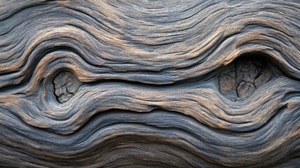 Close up of detailed weathered wood texture showcasing unique waves and crevices that tell a story of age and character in nature