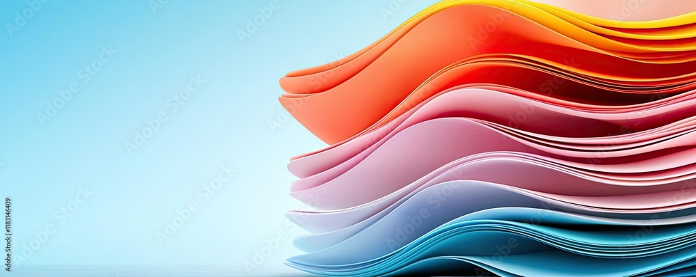 Poster layer abstract background concept. colorful stacked paper sheets with smooth curves against a blue b