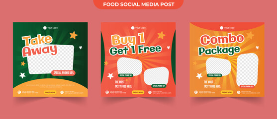 Fototapeta premium Set of delicious food for restaurant cafee ads banner for social media post
