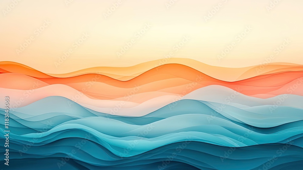 Poster Layer abstract background concept. Abstract wave patterns in orange and blue hues creating a tranquil and serene background.