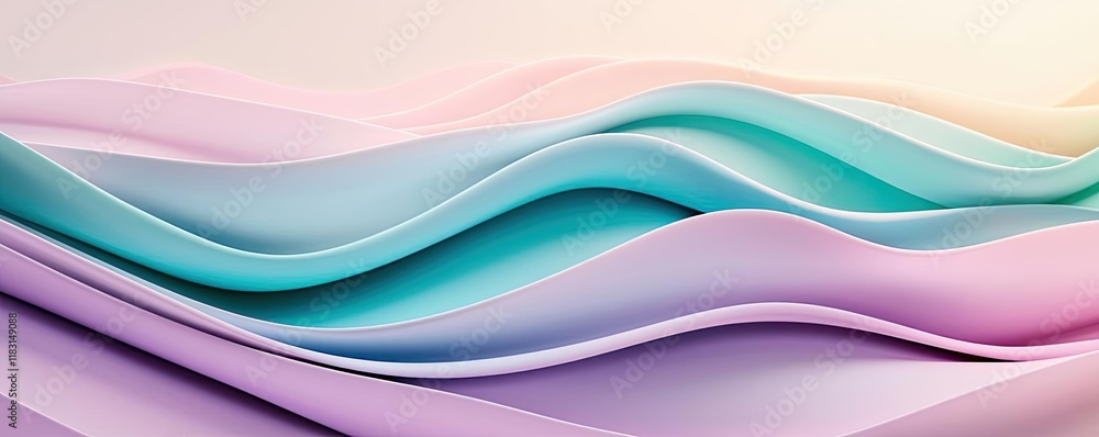 Poster Layer abstract background concept. A soft gradient wave pattern in pastel colors, creating a serene and calming effect.