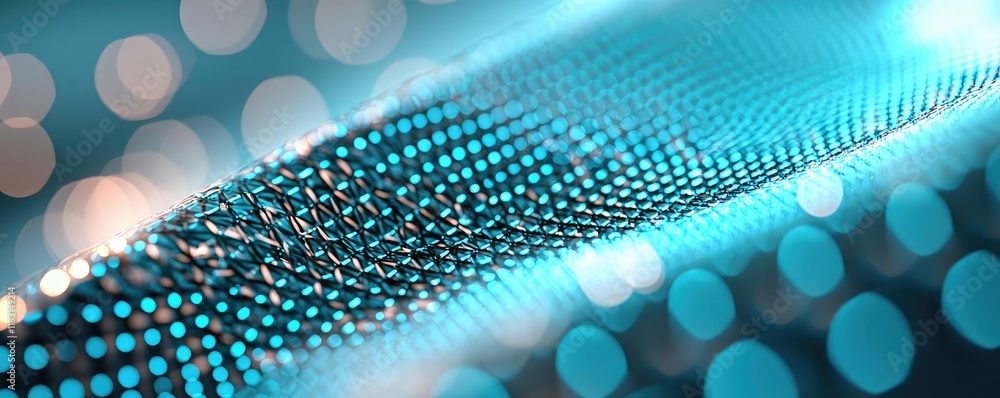 Aufkleber Matrix abstract background idea. Abstract futuristic background with glowing dots and waves in blue tones.