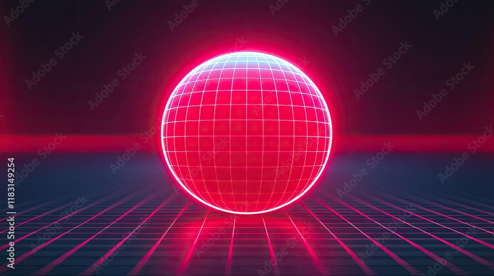 Poster Matrix abstract background idea. A glowing pink sphere with a grid pattern, set against a dark background.