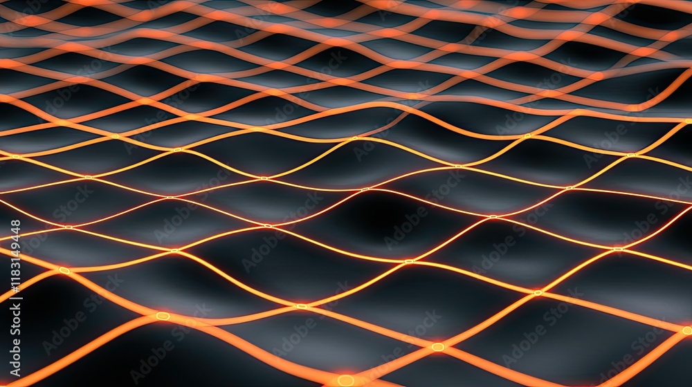 Poster Matrix abstract background idea. A vibrant grid pattern with orange lines over a dark surface, creating a digital feel.