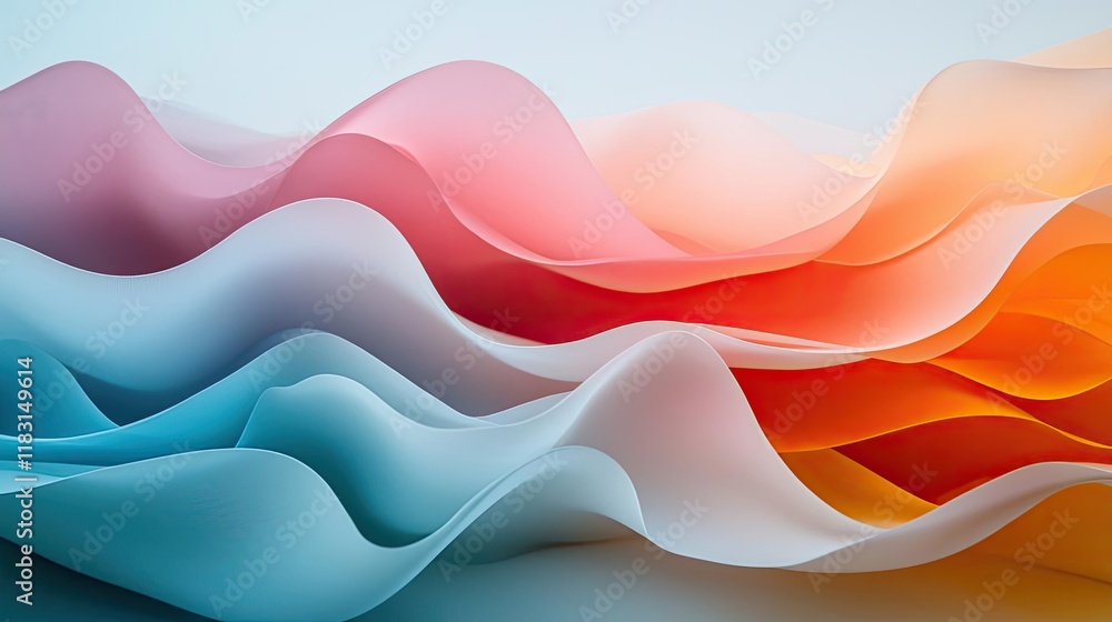 Fototapete Layer abstract background concept. Vibrant wave patterns in soft colors creating a dynamic visual experience.