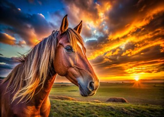 Obraz premium Majestic Horse Head Silhouette in Golden Hour, Food Photography Style