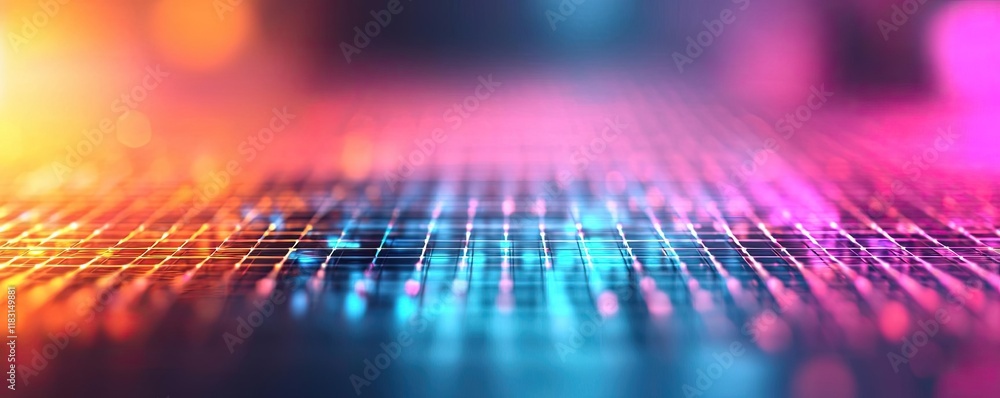 Poster Matrix abstract background idea. Vibrant digital pattern with colorful light effects and abstract grid design.