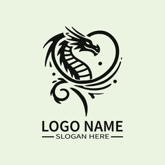 Dragon Heart Vector Logo Design, Love Dragon Logo, Heart-Shaped Dragon Logo, Mythical Love Logo, Unique Dragon Logo