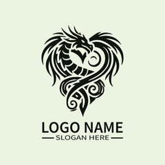 Dragon Heart Vector Logo Design, Love Dragon Logo, Heart-Shaped Dragon Logo, Mythical Love Logo, Unique Dragon Logo