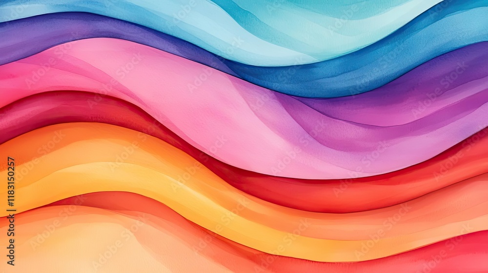 Poster Watercolor abstract background concept. Colorful wave patterns creating a vibrant and dynamic abstract design.