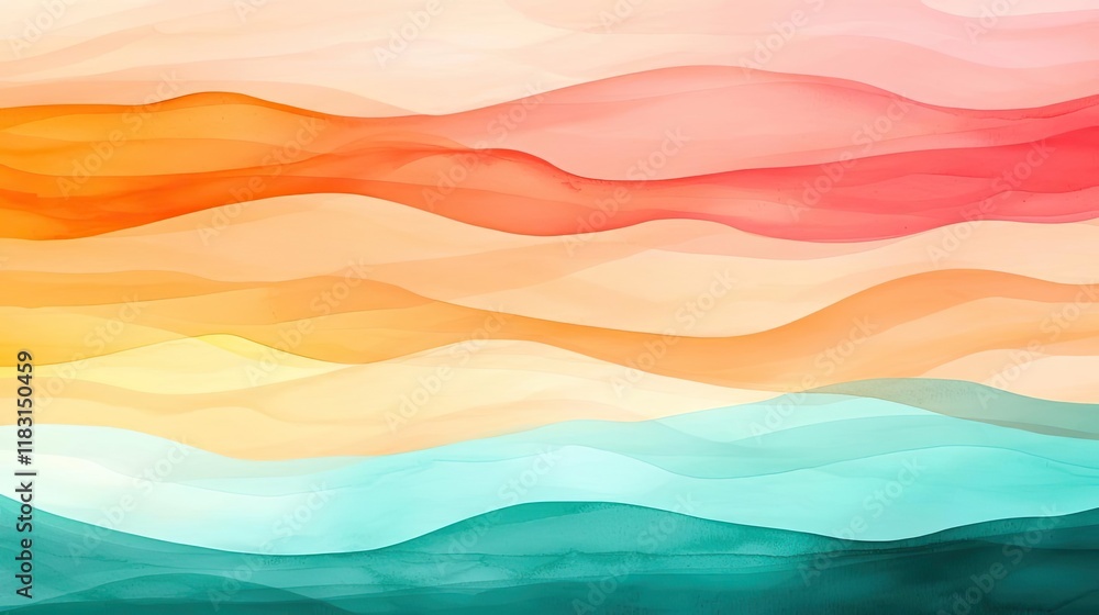 Poster Watercolor abstract background concept. Abstract wave patterns in vibrant colors create a soothing visual experience.