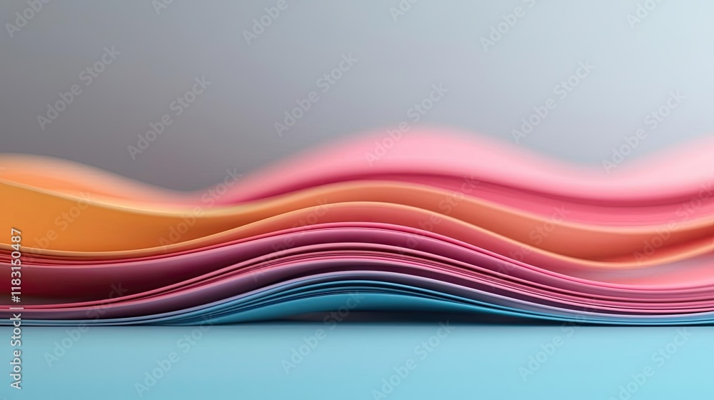 Poster Layer abstract background concept. Wavy layers of colorful paper create a vibrant and artistic background.