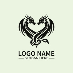 Dragon Heart Vector Logo Design, Love Dragon Logo, Heart-Shaped Dragon Logo, Mythical Love Logo, Unique Dragon Logo