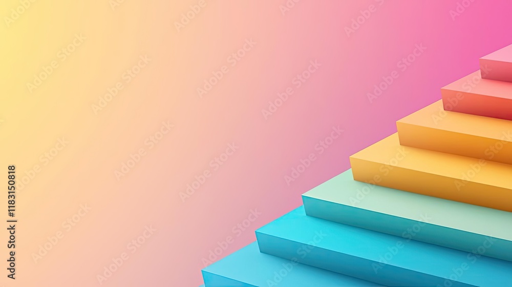 Poster Layer abstract background concept. Colorful gradient stairs leading to a bright and vibrant background.