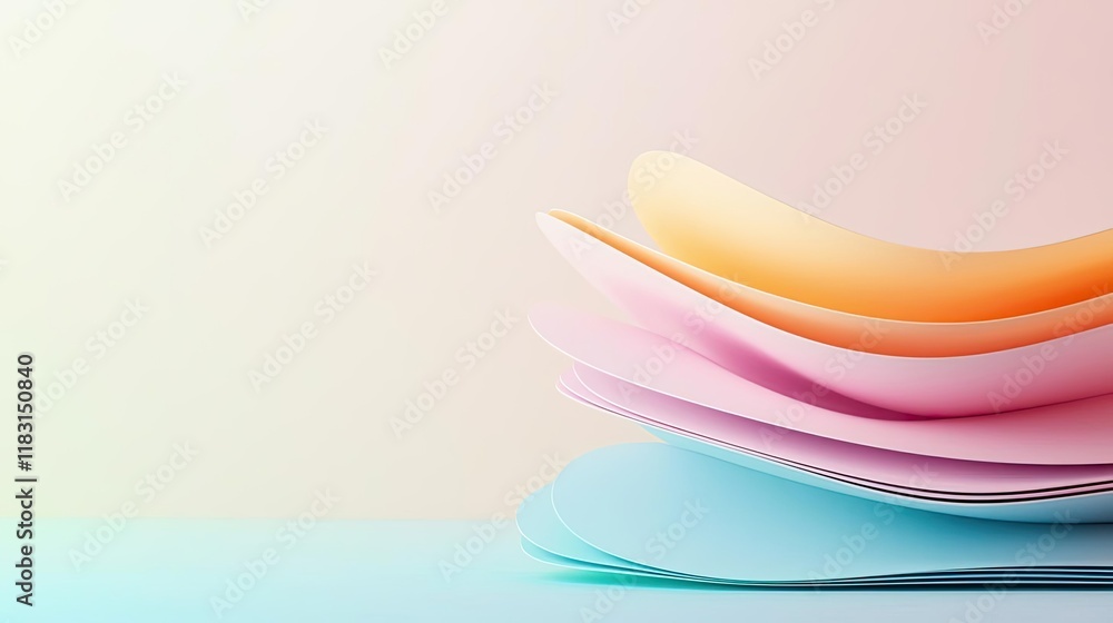 Poster Layer abstract background concept. Stack of colorful paper waves creating an abstract background for creative projects.