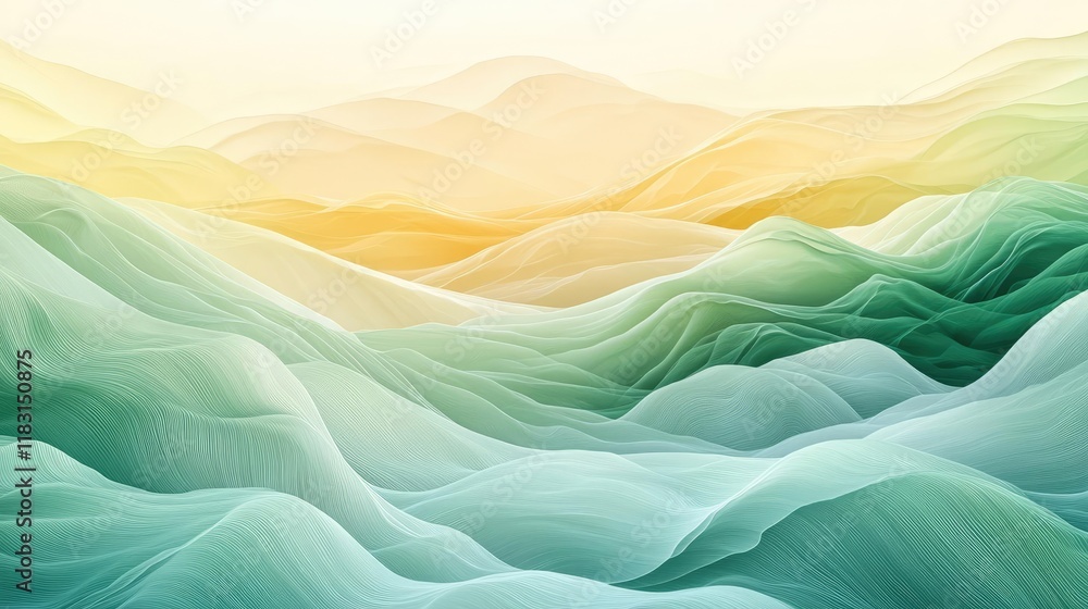 Poster Layer abstract background concept. Serene abstract landscape with soft waves in soft pastel colors creating a tranquil feel.