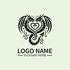 Fototapeta premium Dragon Heart Vector Logo Design, Love Dragon Logo, Heart-Shaped Dragon Logo, Mythical Love Logo, Unique Dragon Logo