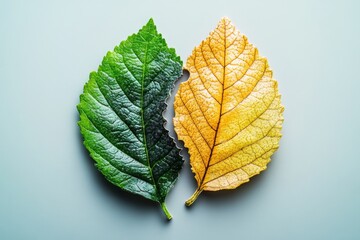 Three colorful leaves in gradient transition symbolizing change