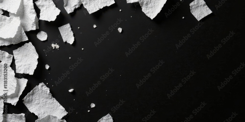 Poster white paper fragments on dark surface abstract texture background