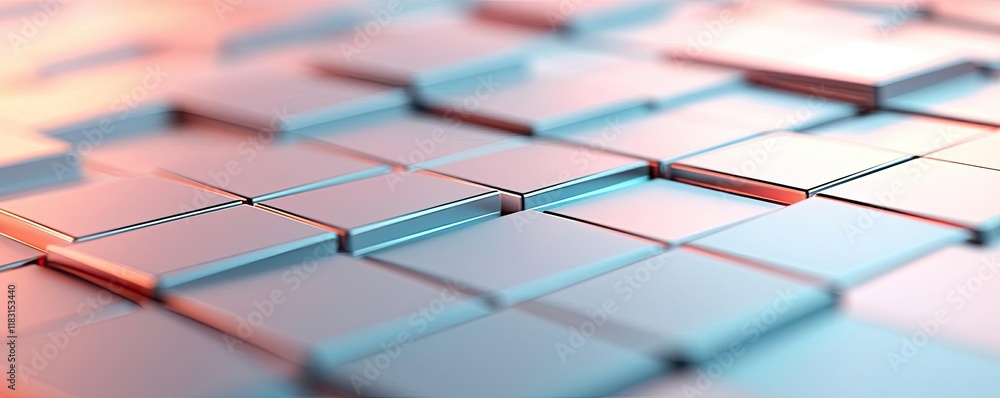 Aufkleber Matrix abstract background idea. A detailed close-up view of modern, reflective square tiles creating a textured surface.